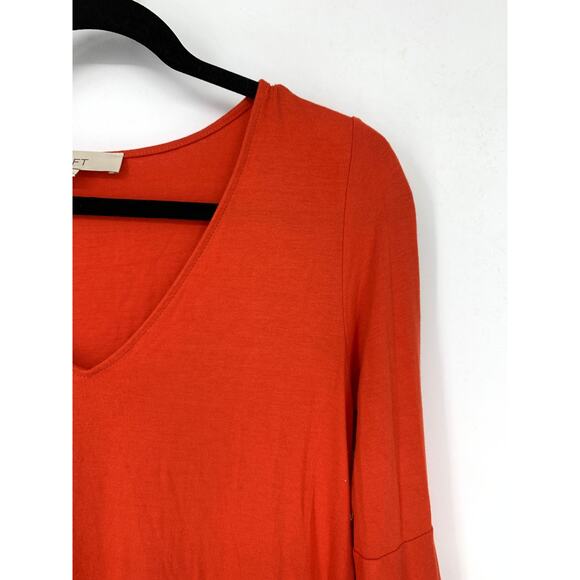 Loft Dress Women's Size XS Bell-Sleeve Stretch V-Neck Knit Red Orange - Picture 3 of 5
